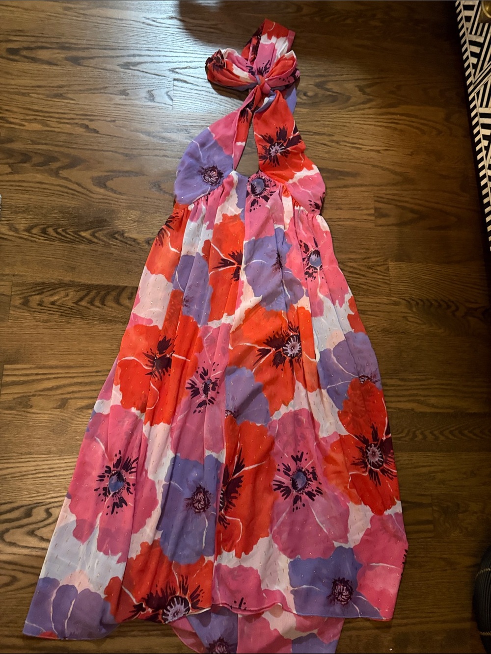 Misa Los Angeles Pink & Red Floral Halter Dress